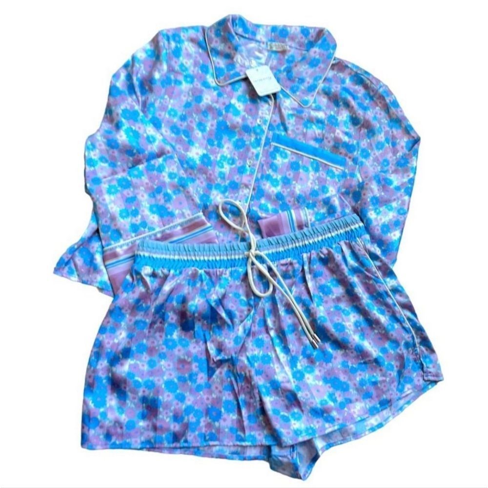 Free People Pillow Talk Satin Short Pajamas Cool Lavendar Combo XS - Picture 5 of 11